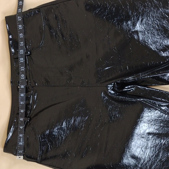 Nerazzurri Shiny Black Faux Leather Y2K Inspired Goth Biker Emo Flared Pants - Picture 6 of 14